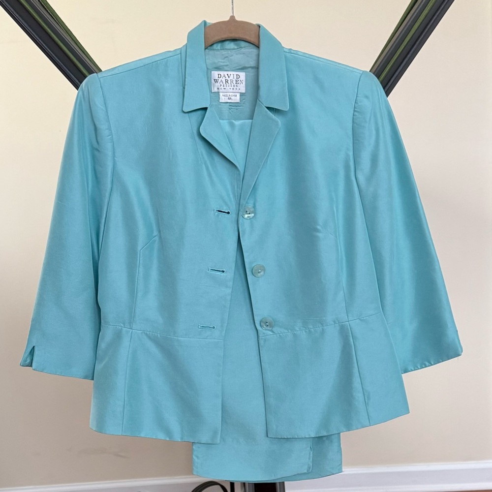 David Warren Petites New York Silk Pant Suit Size 4P Baby Blue